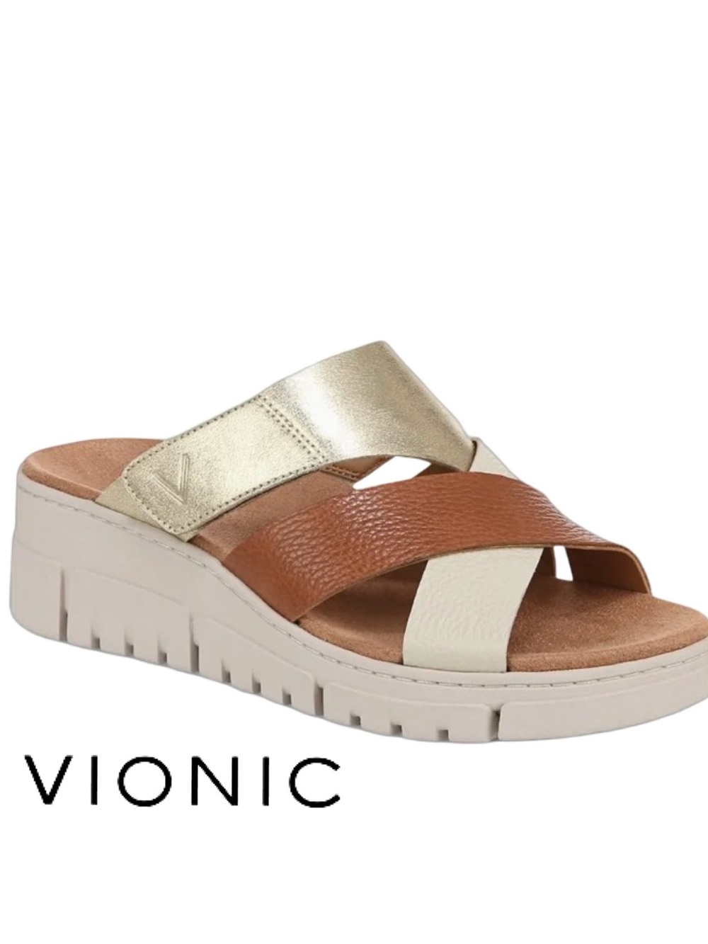 Vionic Uptown Sunset Leather Wedge Slide Sandals Size 9M NWOB